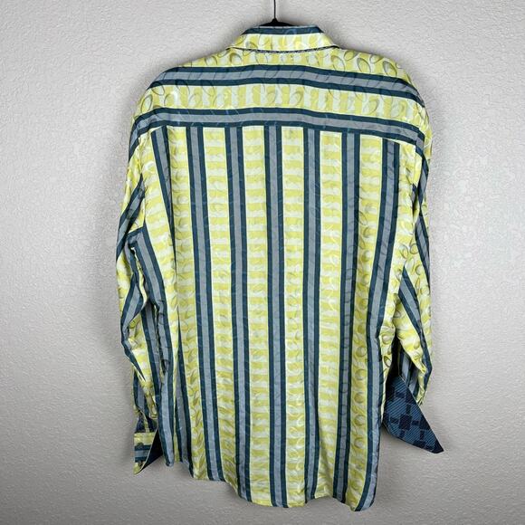 Robert Graham Button Down Stripes Accent Cuffs Silk Cotton Shirt Men's Large - Picture 7 of 10